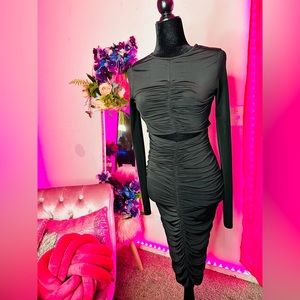 All black size small ruched maxi dress
